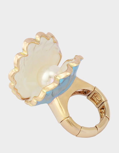 CLAM SHELL STRETCH RING BLUE - JEWELRY - Betsey Johnson