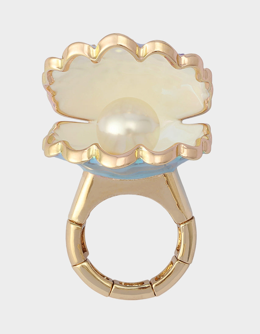 CLAM SHELL STRETCH RING BLUE - JEWELRY - Betsey Johnson