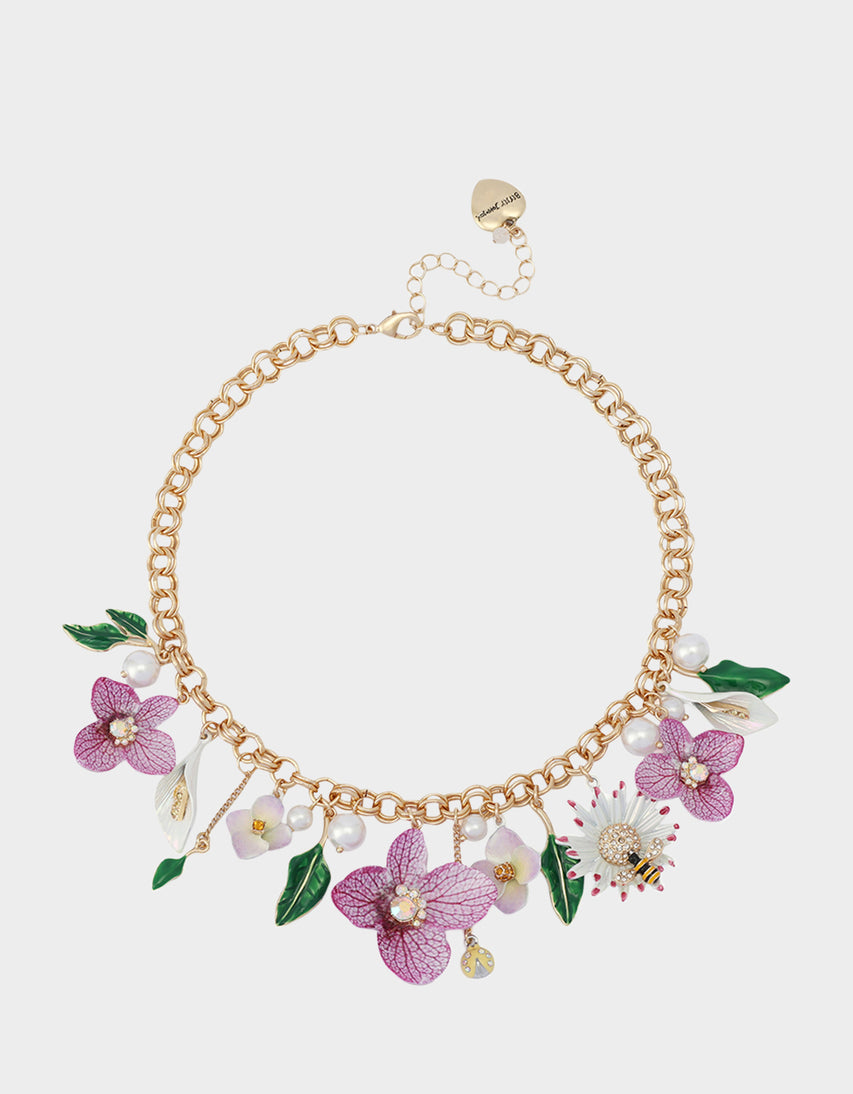 FLOWER BOUQUET FRONTAL NECKLACE PURPLE - JEWELRY - Betsey Johnson