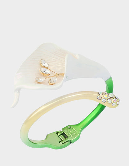 CALLA LILY BYPASS BANGLE BRACELET GREEN - JEWELRY - Betsey Johnson