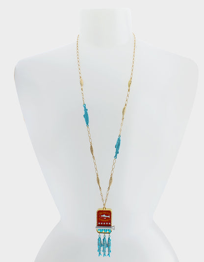 SARDINES LONG PENDANT NECKLACE BLUE - JEWELRY - Betsey Johnson