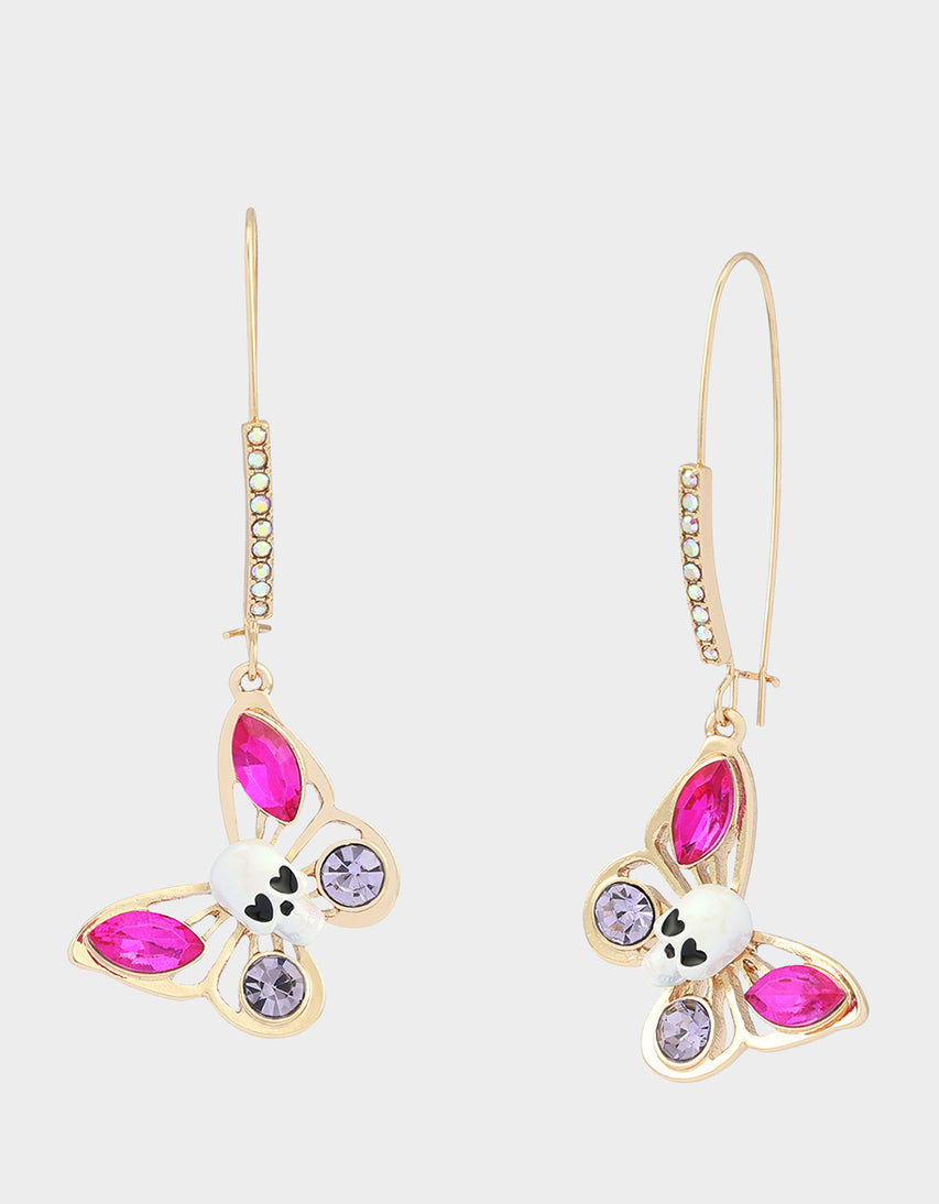 SPOOKY BUTTERFLY SHEPHERD HOOK EARRINGS PINK - ACCESSORIES - Betsey Johnson