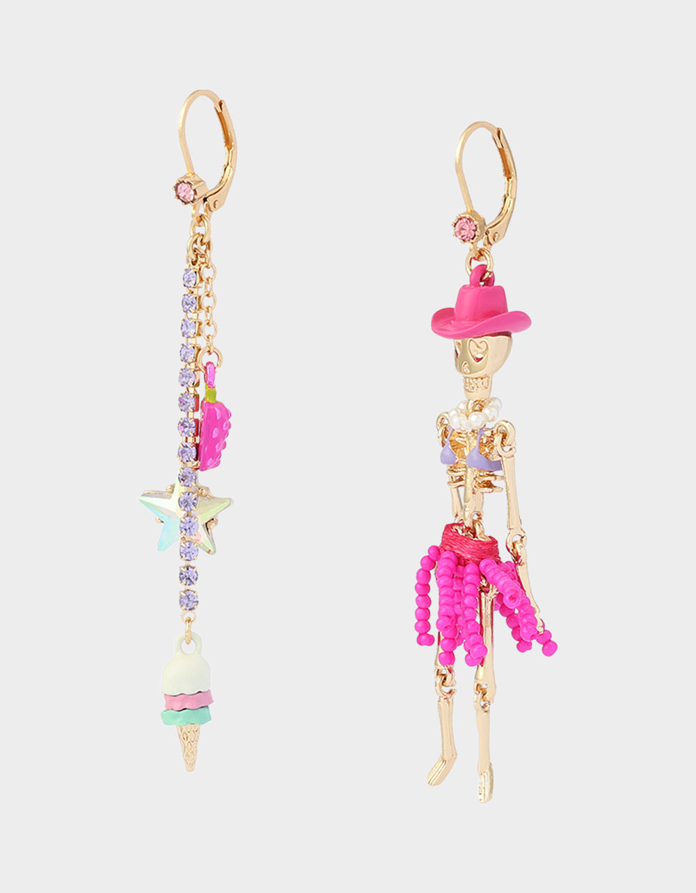 MISMATCH COACHELLA SKELETON EARRINGS PINK - ACCESSORIES - Betsey Johnson - view 2