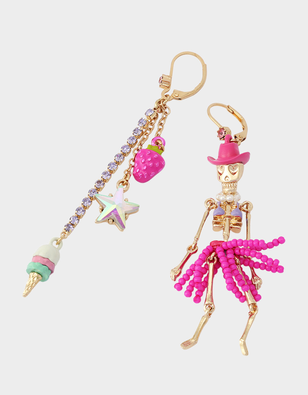 MISMATCH COACHELLA SKELETON EARRINGS PINK - ACCESSORIES - Betsey Johnson - view 3