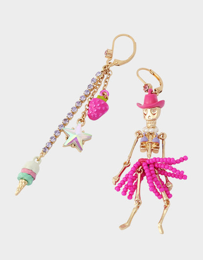 MISMATCH COACHELLA SKELETON EARRINGS PINK - ACCESSORIES - Betsey Johnson