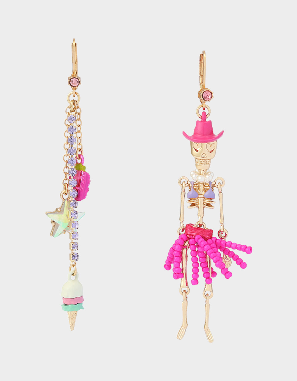 MISMATCH COACHELLA SKELETON EARRINGS PINK - ACCESSORIES - Betsey Johnson
