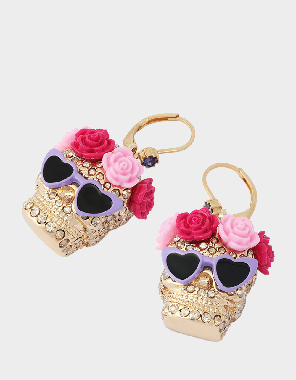 FLOWER CROWN SKULL EARRINGS PINK - ACCESSORIES - Betsey Johnson - view 2