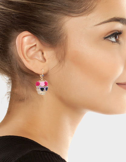 FLOWER CROWN SKULL EARRINGS PINK - ACCESSORIES - Betsey Johnson