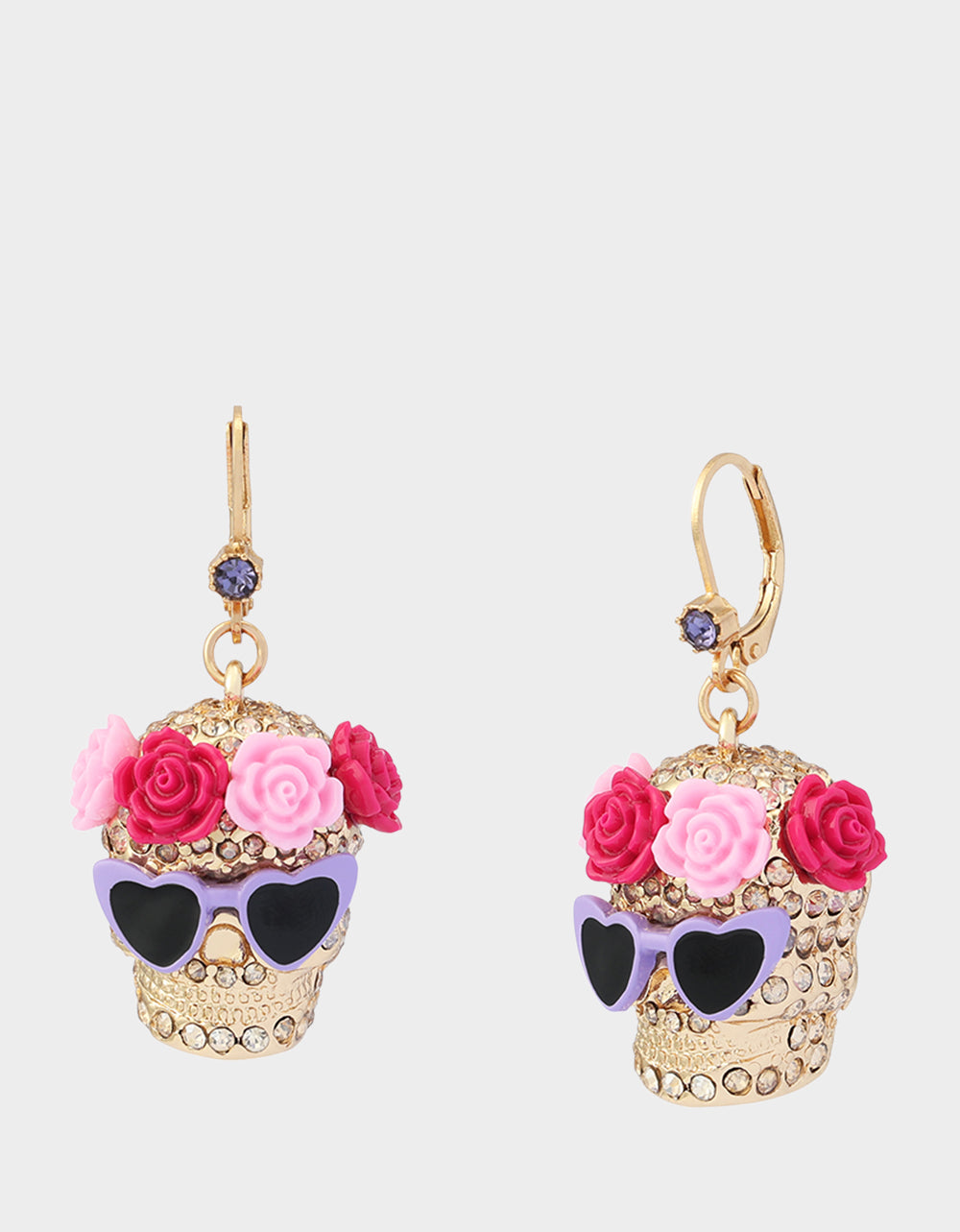 FLOWER CROWN SKULL EARRINGS PINK - ACCESSORIES - Betsey Johnson