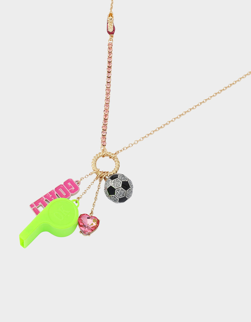 SOCCER CHARM LONG PENDANT NECKLACE PINK - JEWELRY - Betsey Johnson
