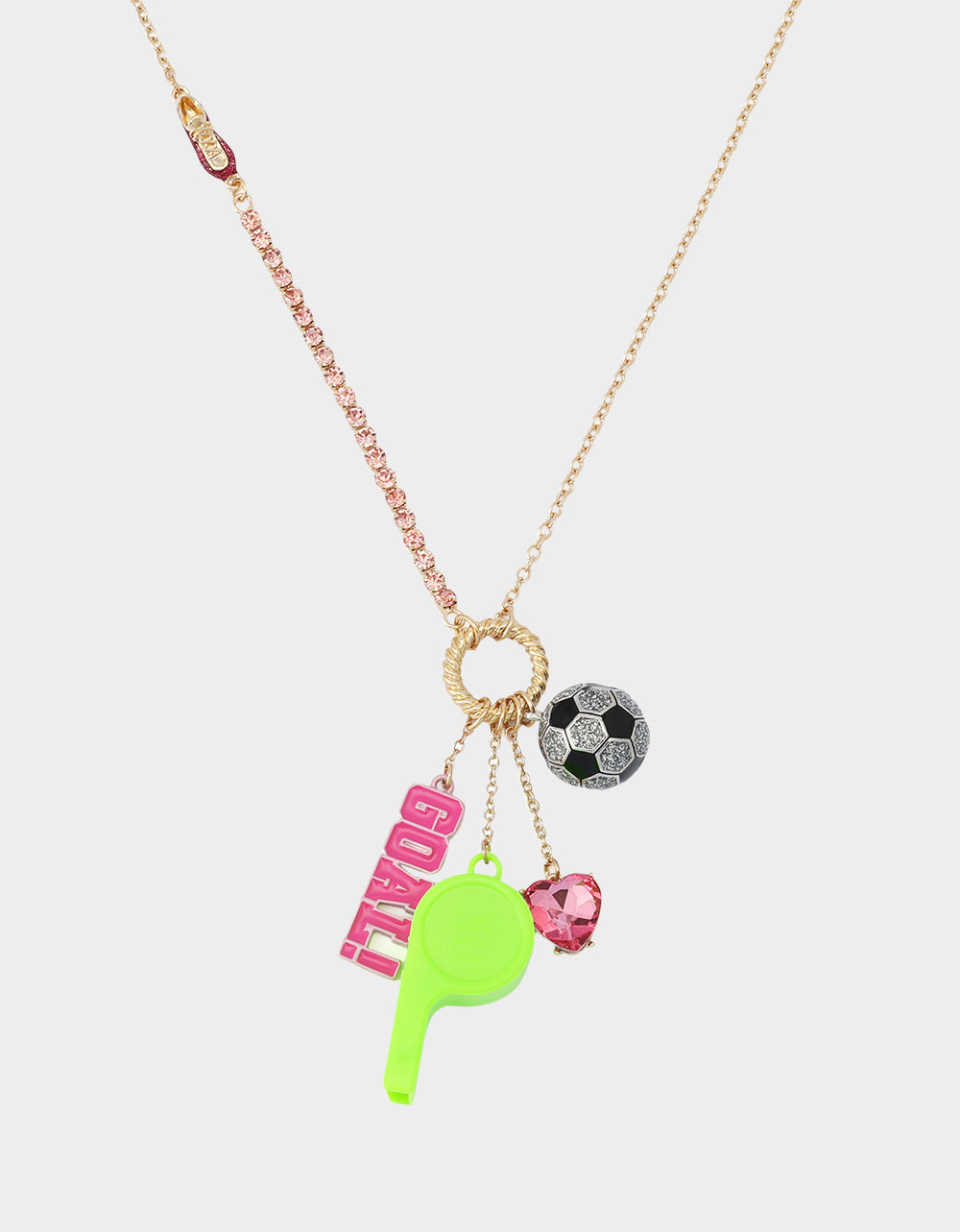 SOCCER CHARM LONG PENDANT NECKLACE PINK - JEWELRY - Betsey Johnson - view 3