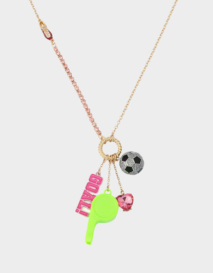 SOCCER CHARM LONG PENDANT NECKLACE PINK - JEWELRY - Betsey Johnson