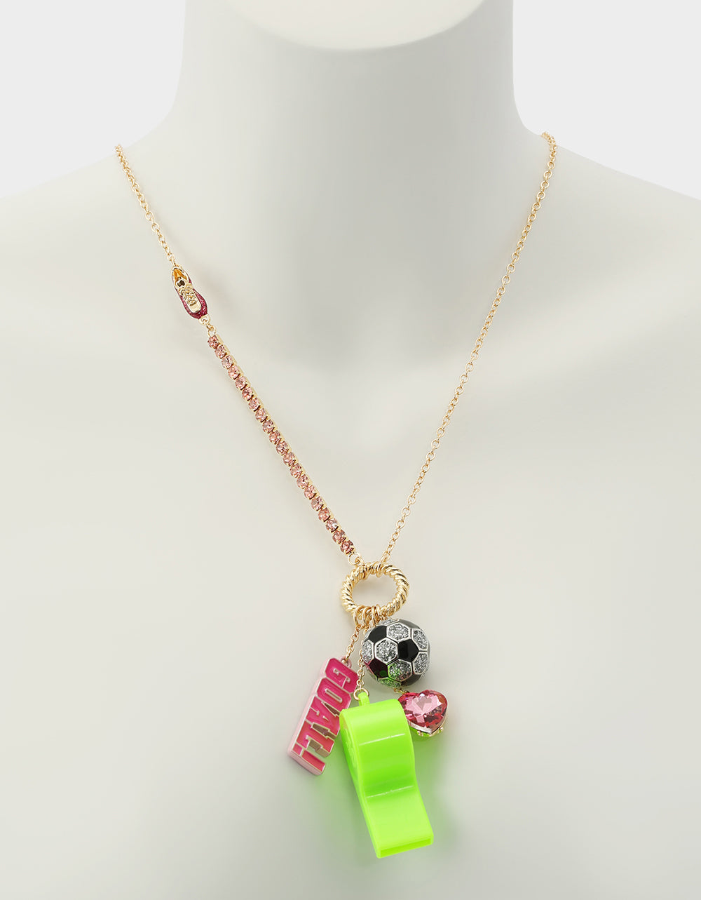 SOCCER CHARM LONG PENDANT NECKLACE PINK - JEWELRY - Betsey Johnson - view 4