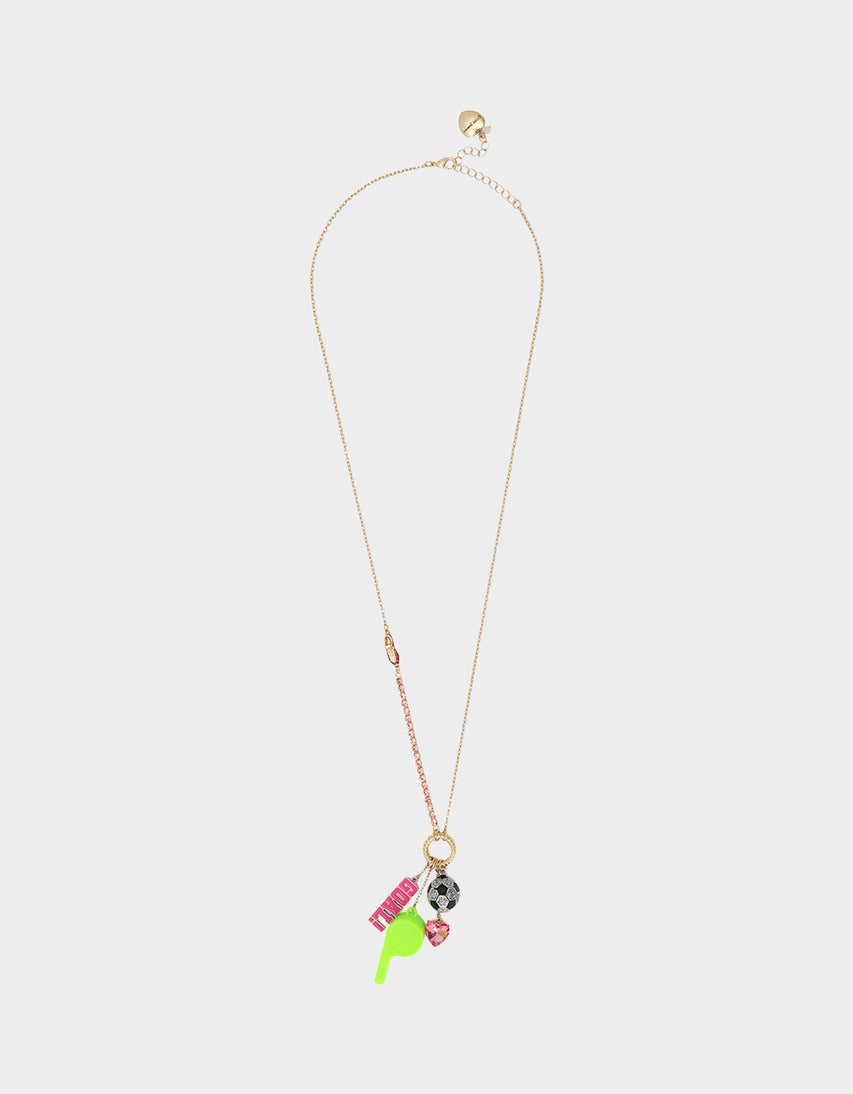 SOCCER CHARM LONG PENDANT NECKLACE PINK - JEWELRY - Betsey Johnson