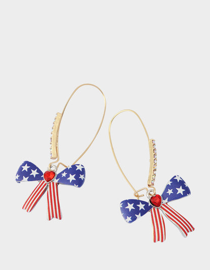AMERICANA BOW SHEPHERD HOOK EARRINGS BLUE - JEWELRY - Betsey Johnson