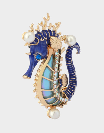 SEAHORSE BROOCH BLUE - JEWELRY - Betsey Johnson