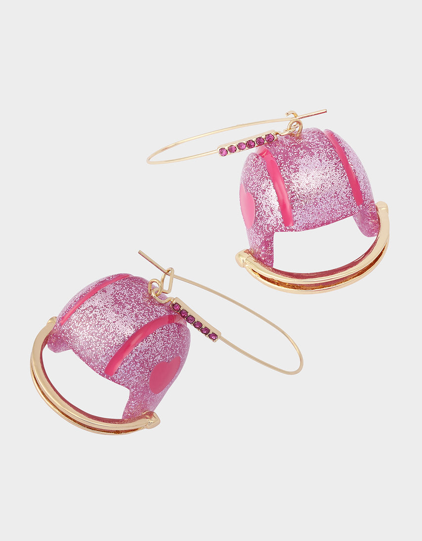 LARGE FOOTBALL HELMET SHEPHERD HOOK EARRING PINK - JEWELRY - Betsey Johnson