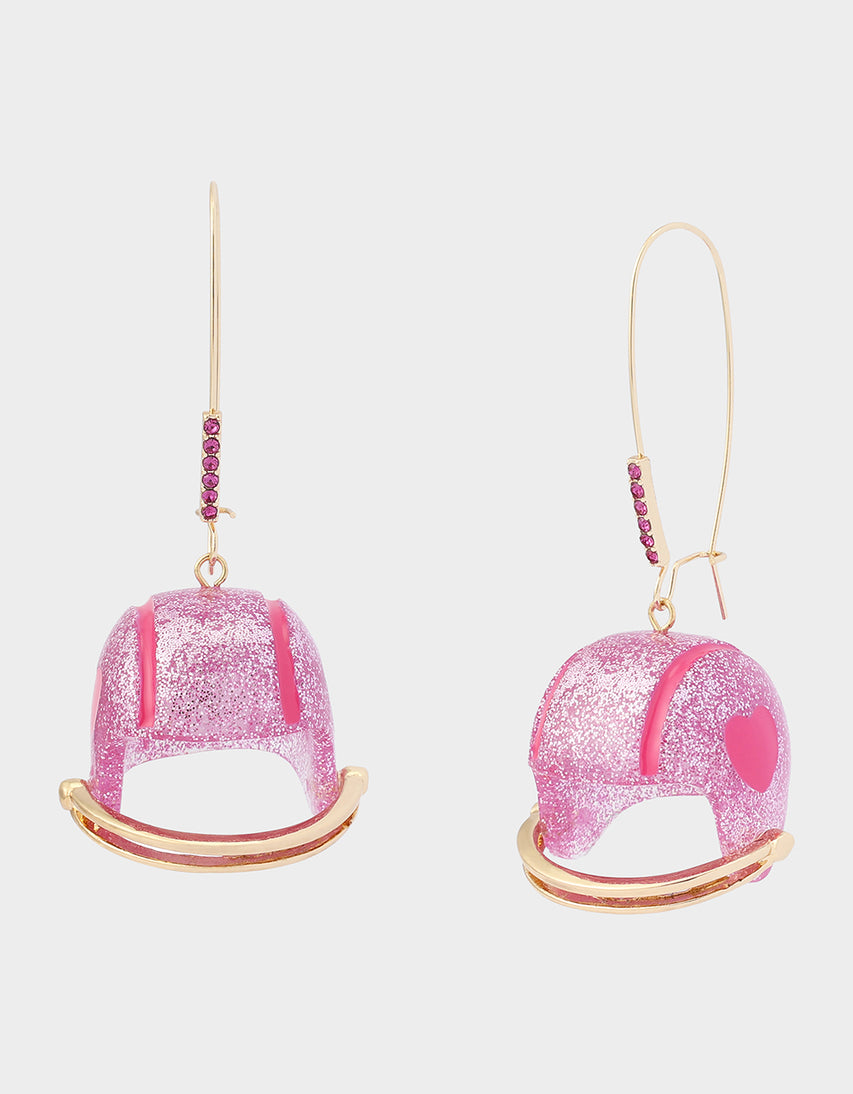 LARGE FOOTBALL HELMET SHEPHERD HOOK EARRING PINK - JEWELRY - Betsey Johnson
