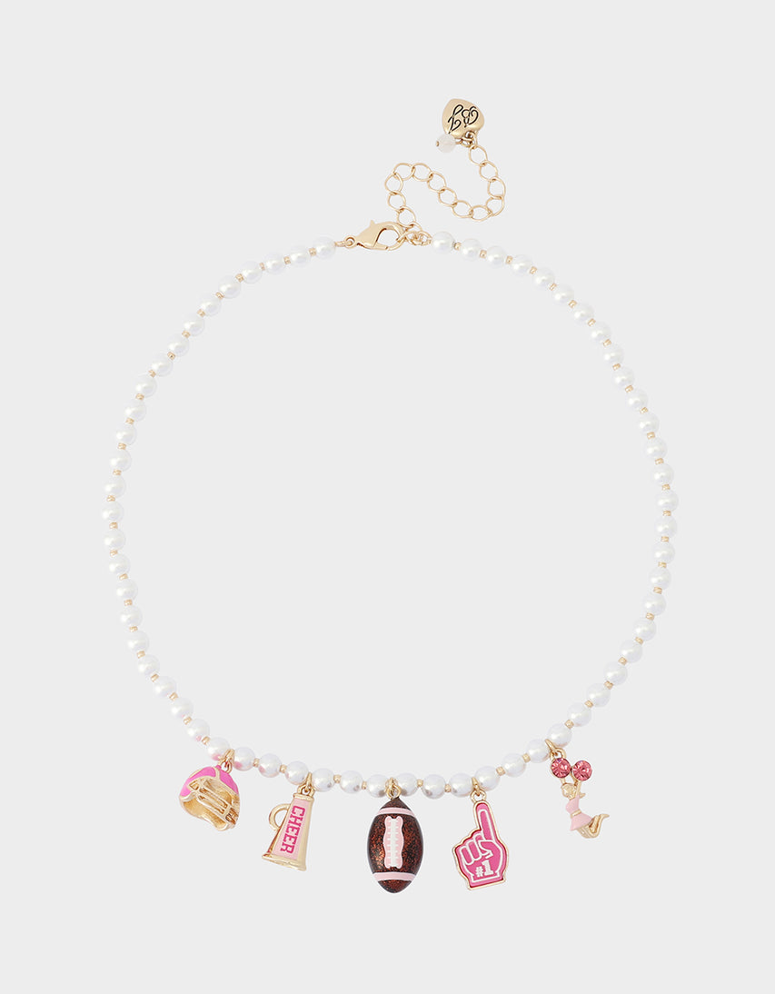 FOOTBALL CHARM FRONTAL NECKLACE PINK