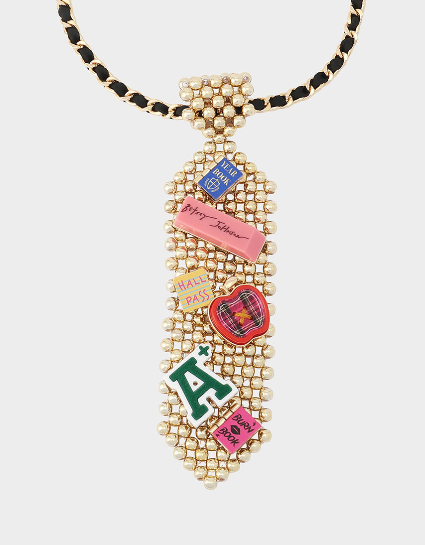 SCHOOL TIE LONG PENDANT NECKLACE MULTI