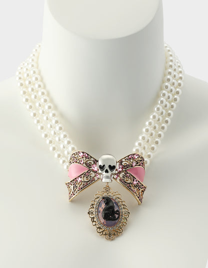 BLACK CAT TORSADE NECKLACE PEARL - JEWELRY - Betsey Johnson