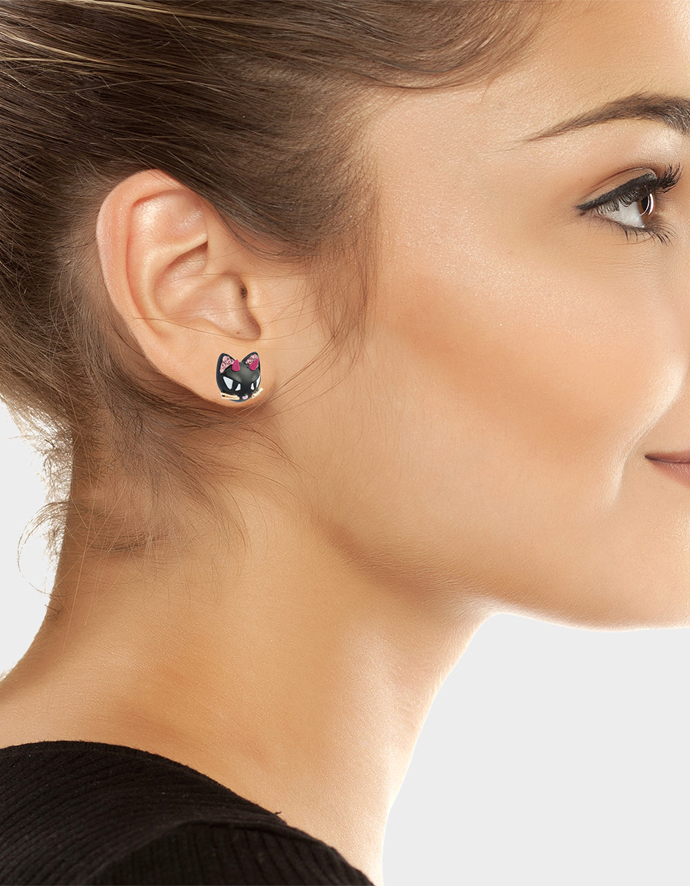 DEVIL CAT STUD EARRING BLACK - view 3