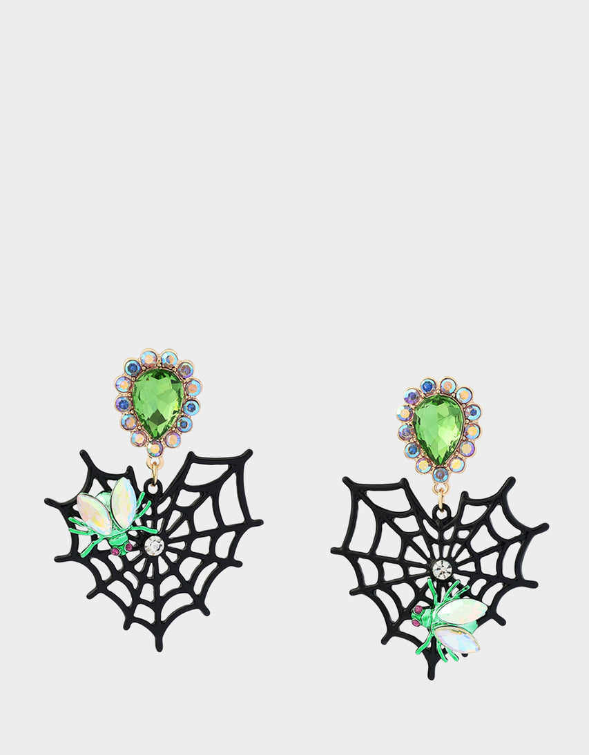 WEB HEART DOUBLE DROP EARRING BLACK - JEWELRY - Betsey Johnson