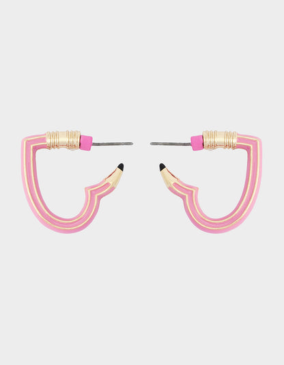HEART PENCIL HUGGIE EARRING PINK - JEWELRY - Betsey Johnson