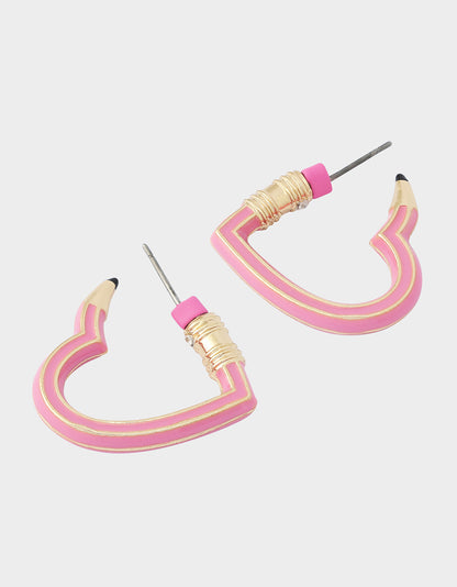 HEART PENCIL HUGGIE EARRING PINK - JEWELRY - Betsey Johnson