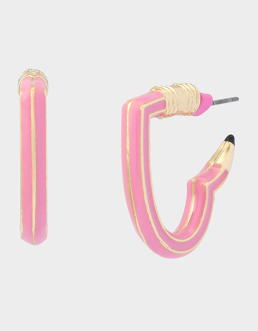 HEART PENCIL HUGGIE EARRING PINK - JEWELRY - Betsey Johnson