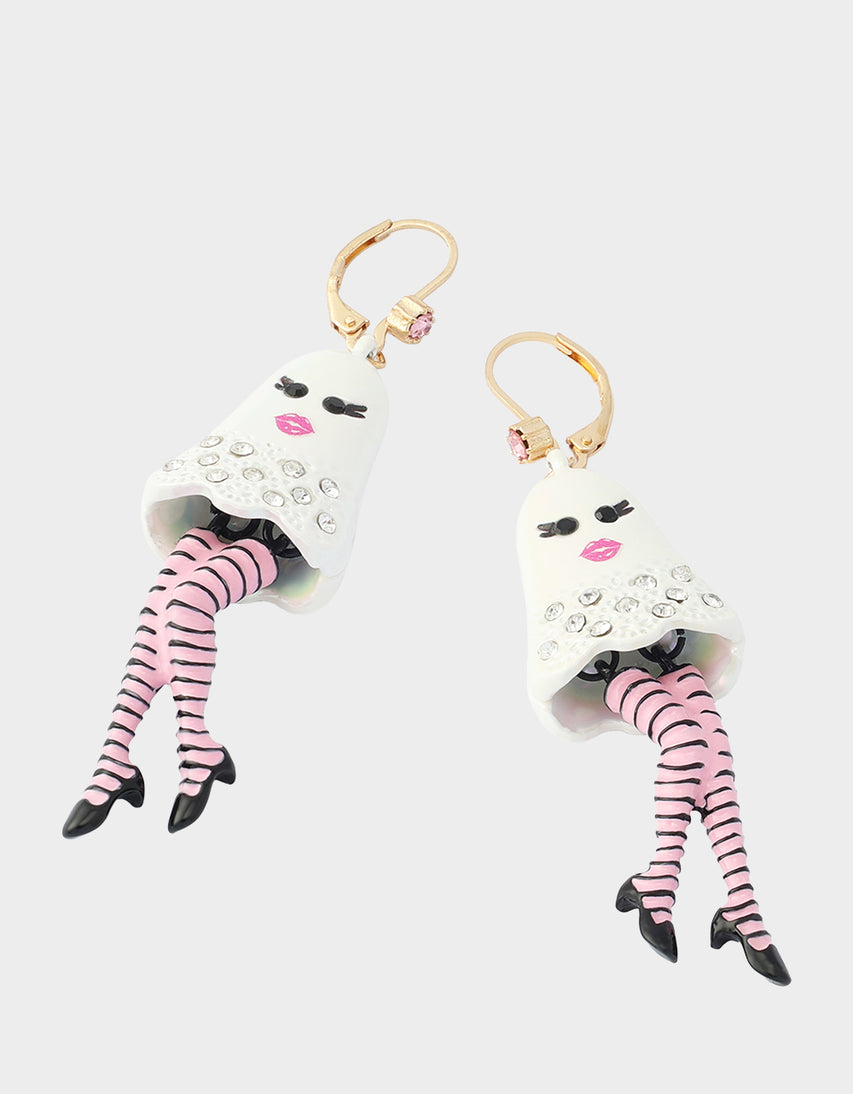 GIRLY STRIPED GHOST LEVERBACK EARRING WHITE - JEWELRY - Betsey Johnson