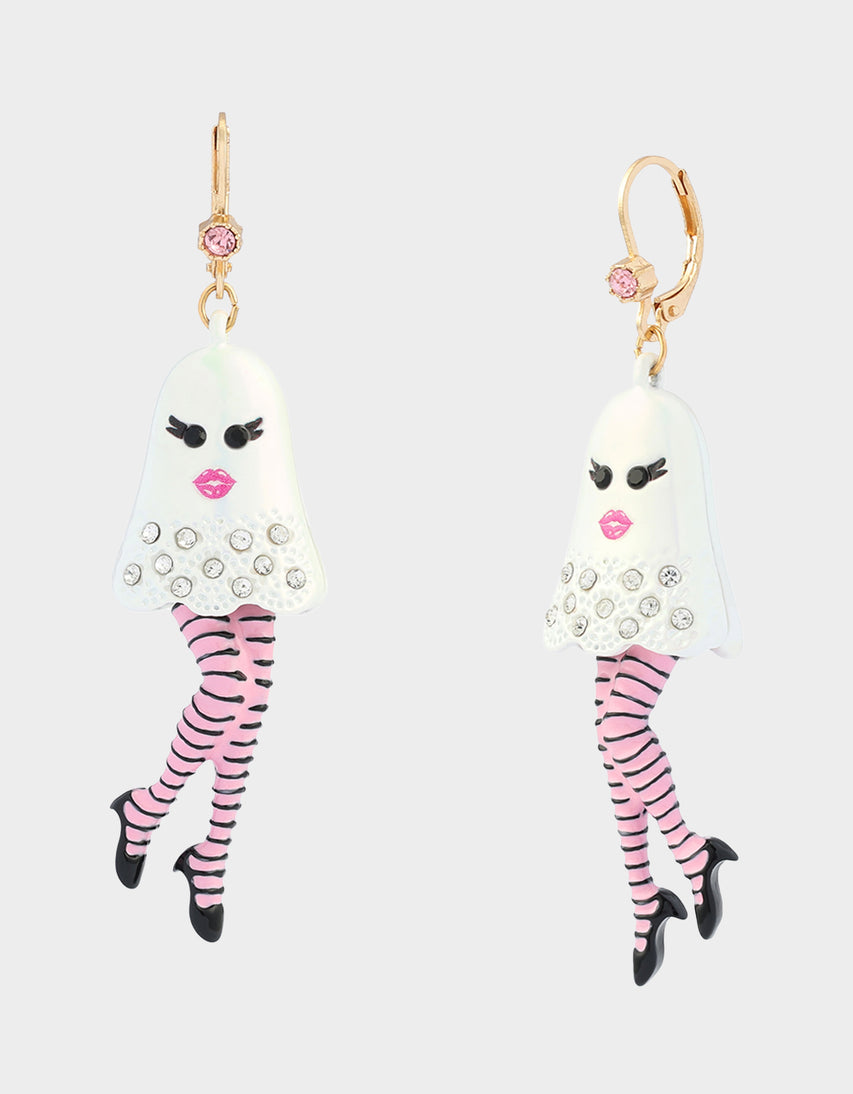 GIRLY STRIPED GHOST LEVERBACK EARRING WHITE - JEWELRY - Betsey Johnson