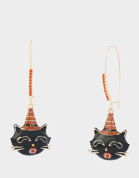 WITCHY CAT SHEPHERD HOOK EARRING BLACK | HALLOWEEN THEMED BLACK