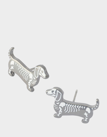 SKELETON DACHSHUND STUD EARRING SILVER - JEWELRY - Betsey Johnson