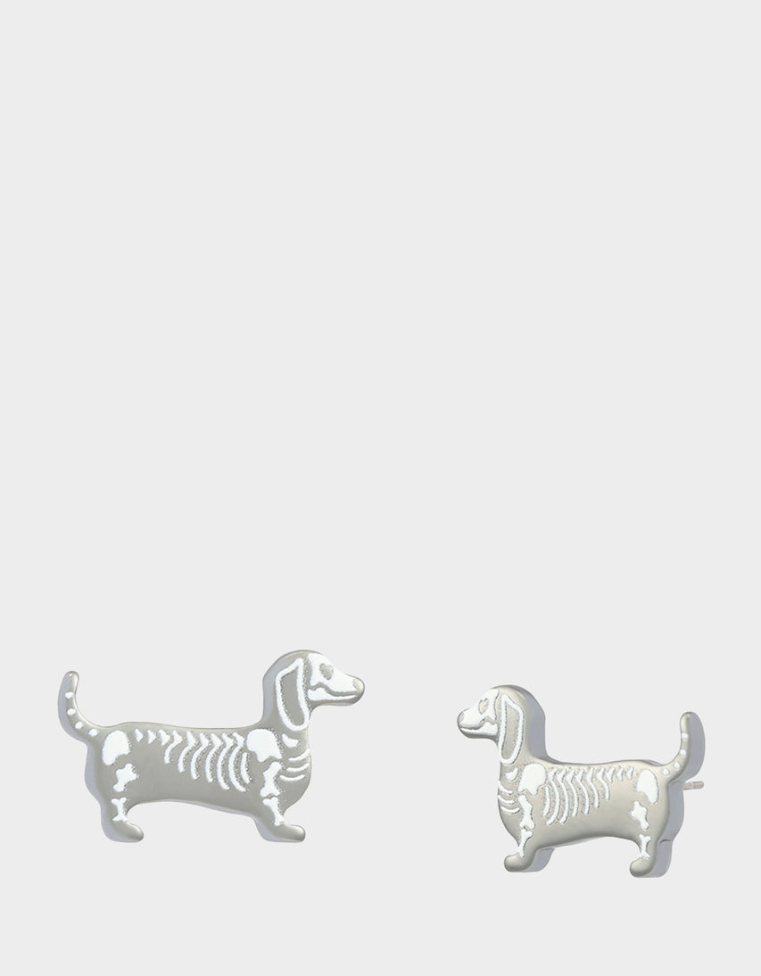 SKELETON DACHSHUND STUD EARRING WHITE