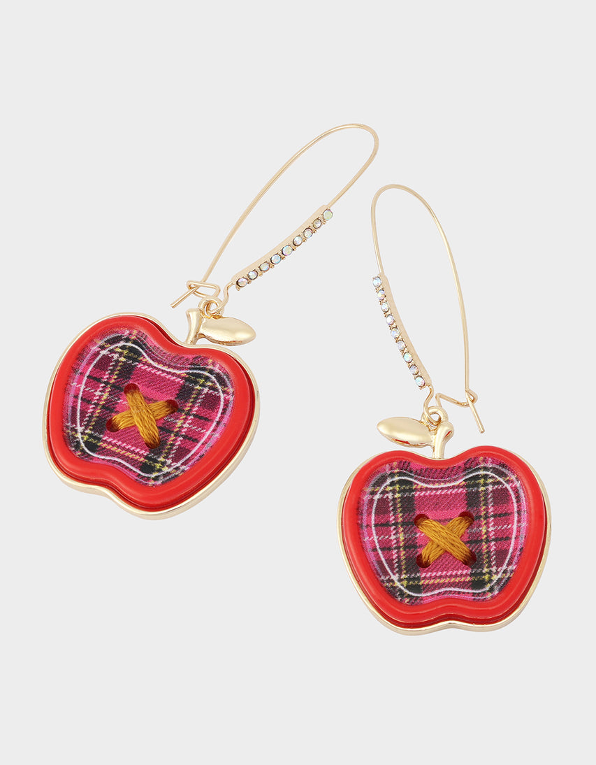 PLAID APPLE SHEPHERD HOOK EARRING RED - JEWELRY - Betsey Johnson