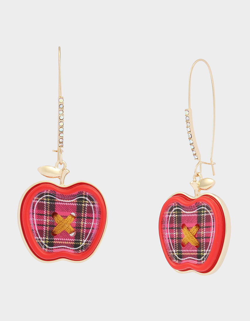 PLAID APPLE SHEPHERD HOOK EARRING RED - JEWELRY - Betsey Johnson