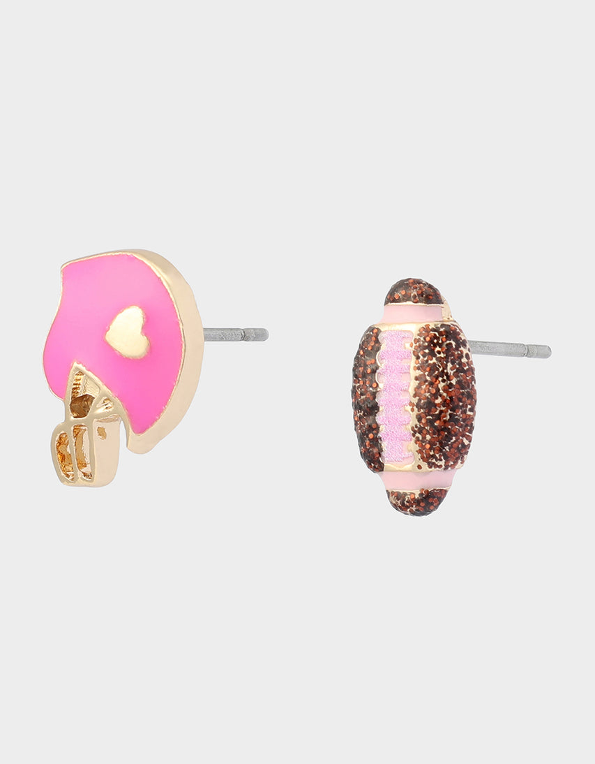 MISMATCH FOOTBALL STUD EARRING PINK - JEWELRY - Betsey Johnson