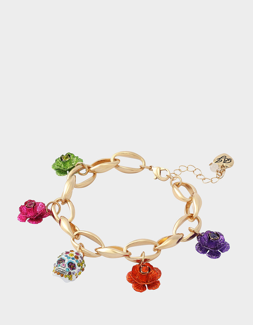 FLOWER SKULL CHARM BRACELET MULTI - JEWELRY - Betsey Johnson