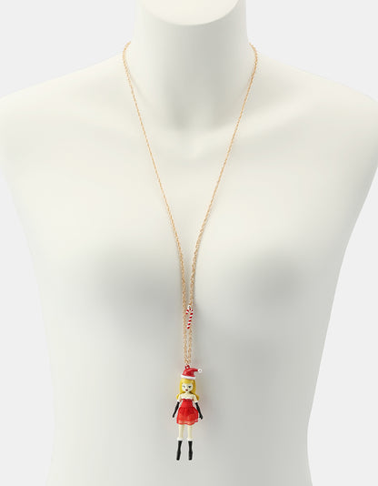 GIRLY SANTA DOLL LONG PENDANT NECKLACE RED - JEWELRY - Betsey Johnson