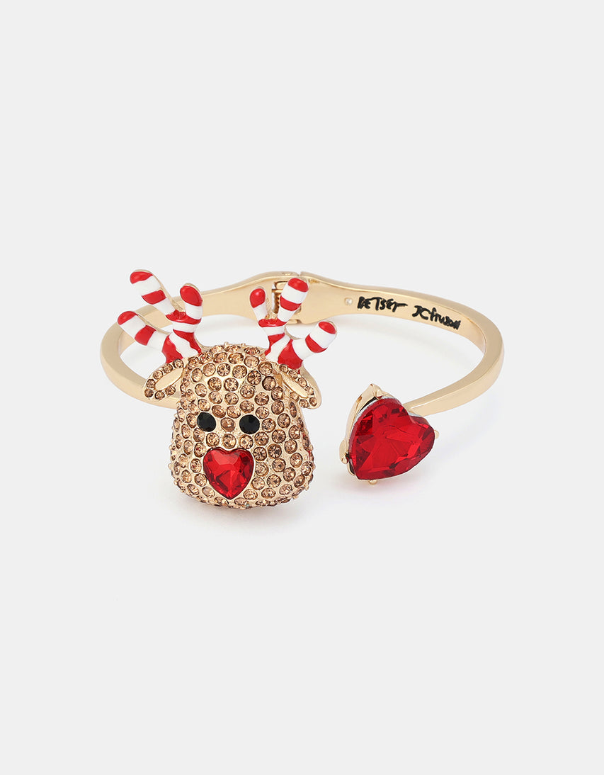 CANDY CANE REINDEER BYPASS BRACELET BROWN - JEWELRY - Betsey Johnson