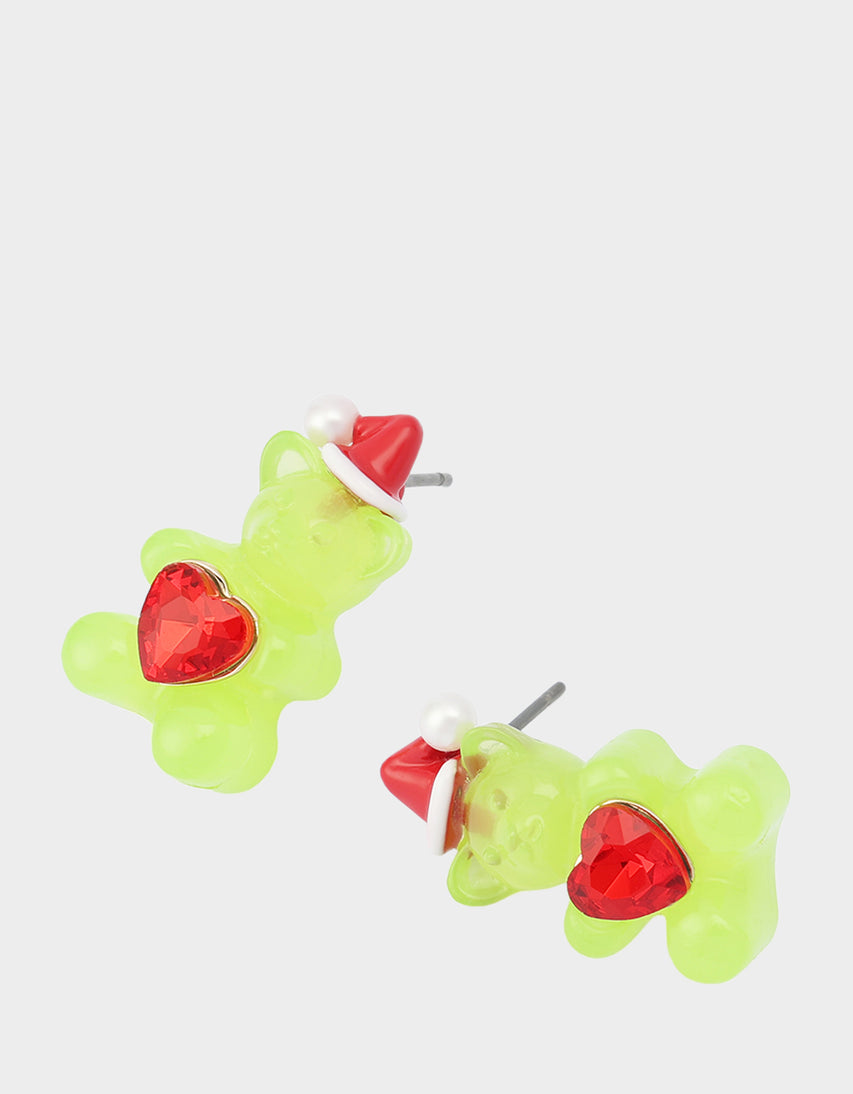 SANTA GUMMY STUD EARRINGS GREEN - JEWELRY - Betsey Johnson