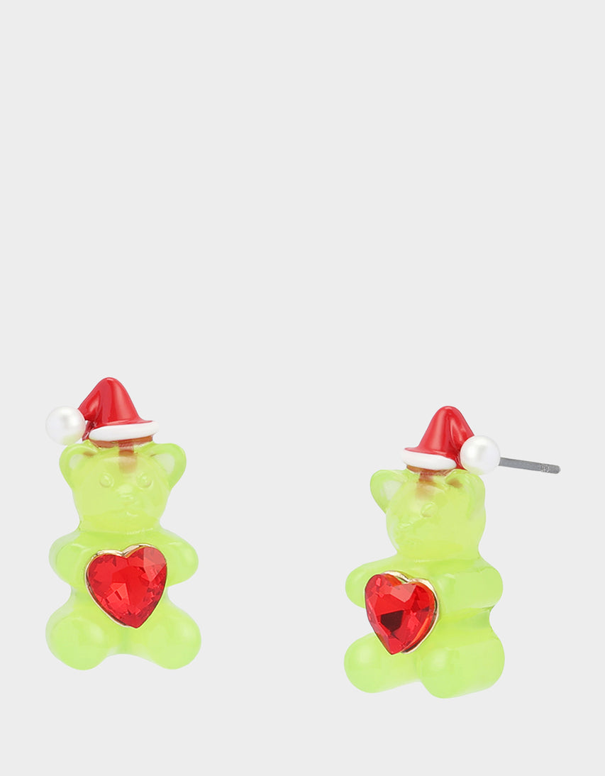 SANTA GUMMY STUD EARRINGS GREEN - JEWELRY - Betsey Johnson