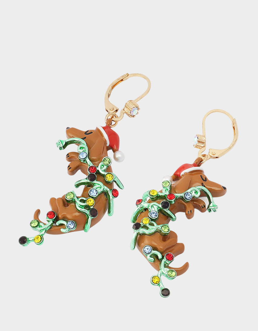 CHRISTMAS LIGHTS DACHSHUND DROP EARRINGS ORANGE - JEWELRY - Betsey Johnson