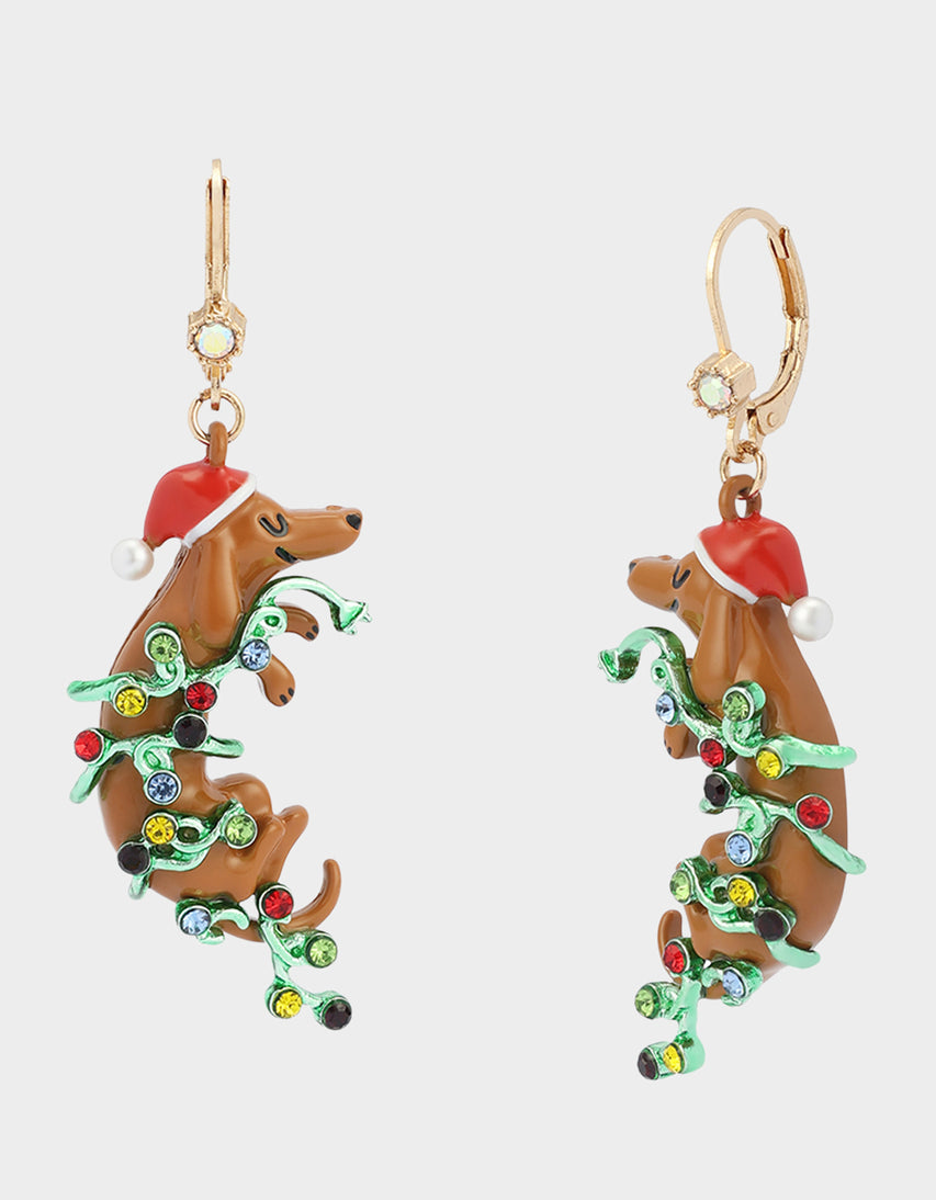 CHRISTMAS LIGHTS DACHSHUND DROP EARRINGS ORANGE - JEWELRY - Betsey Johnson