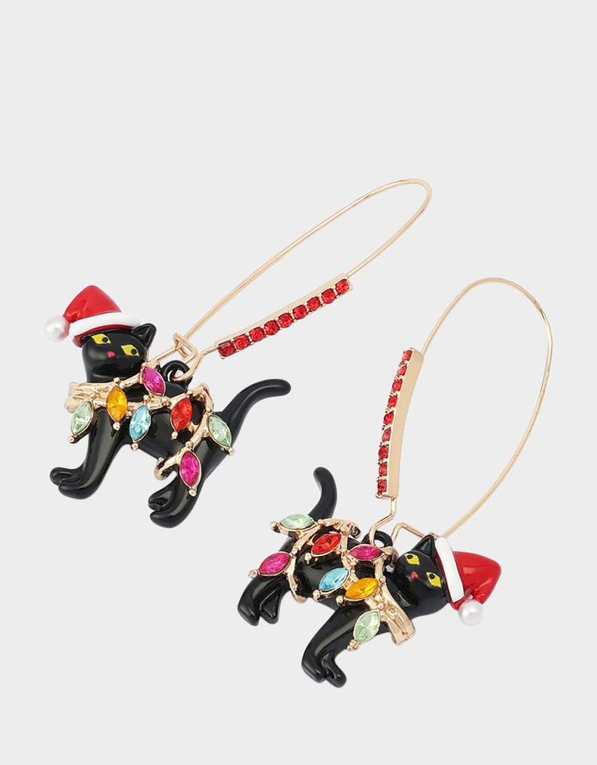 LIGHTS CAT SHEPHERD HOOK EARRINGS BLACK - JEWELRY - Betsey Johnson