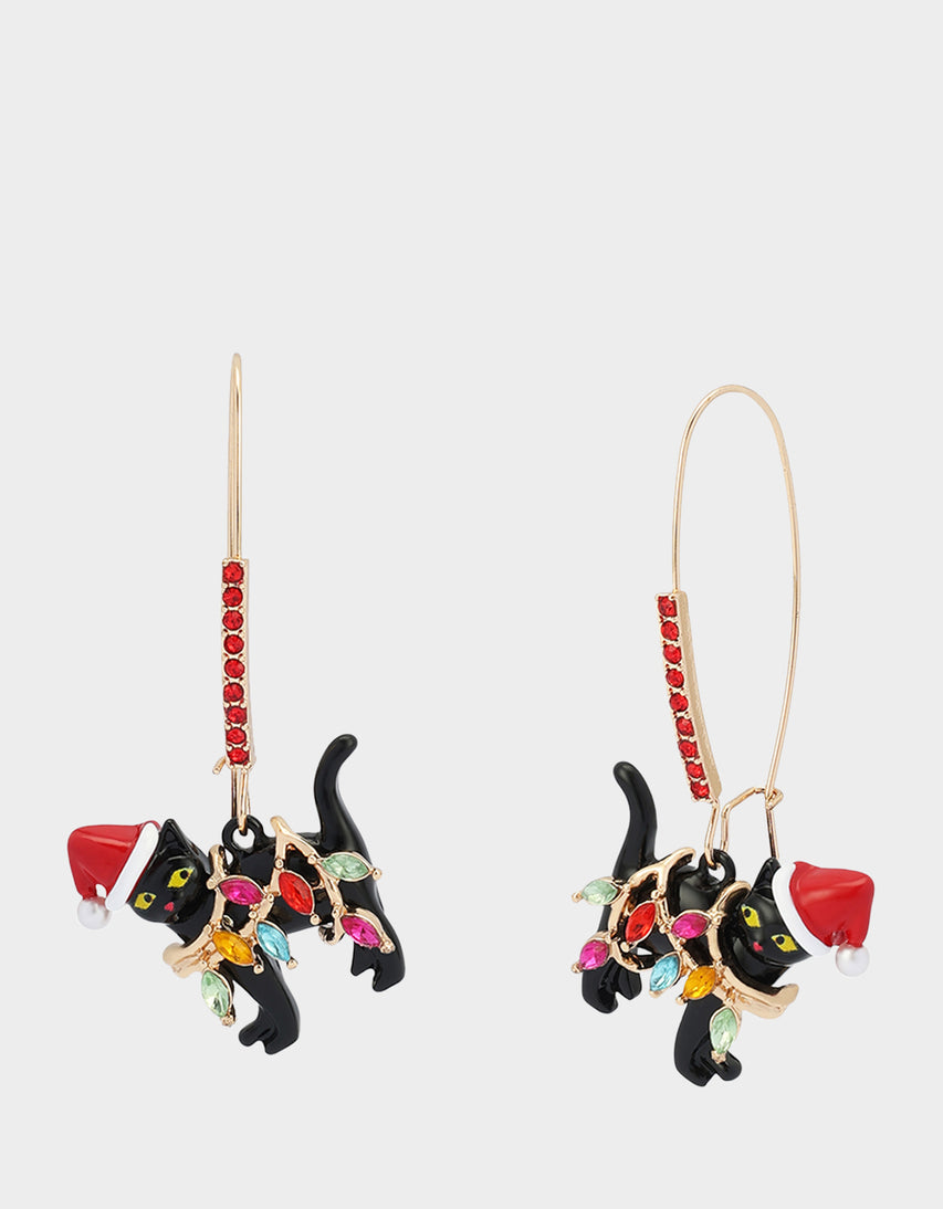 LIGHTS CAT SHEPHERD HOOK EARRINGS BLACK - JEWELRY - Betsey Johnson