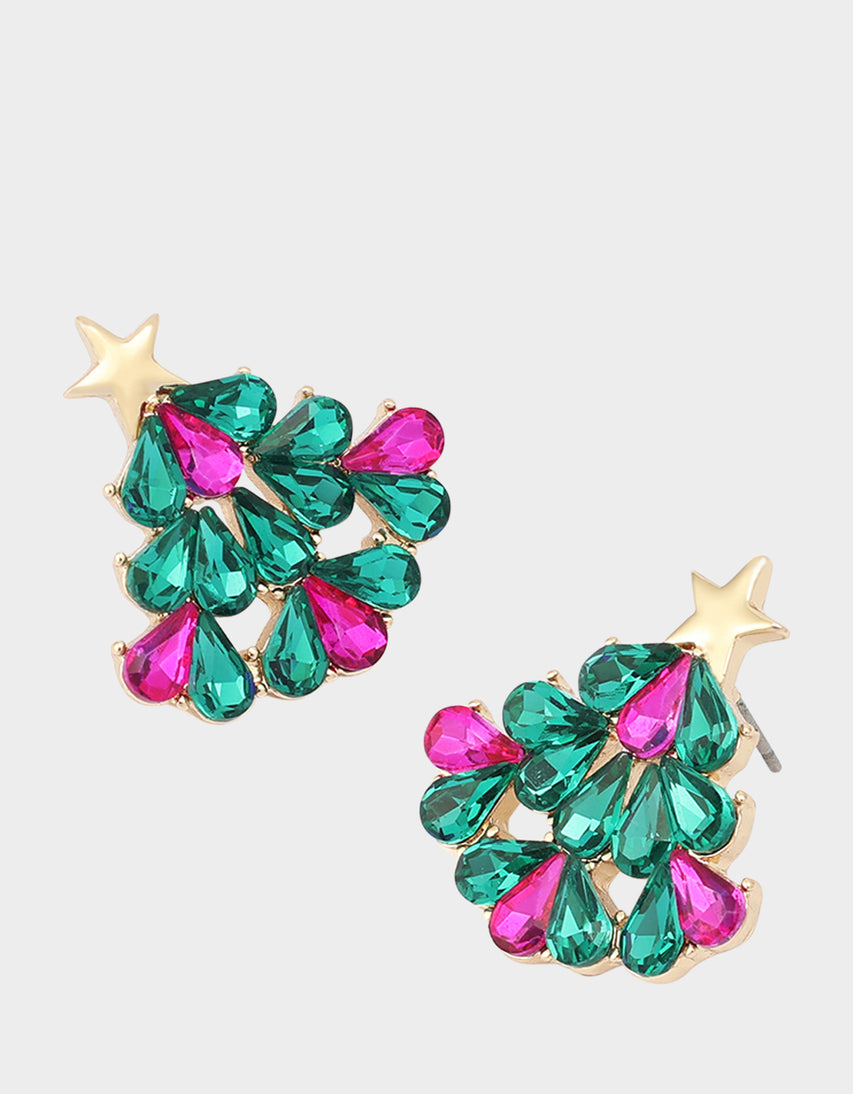 CHRISTMAS TREE STONE STUD EARRINGS GREEN - JEWELRY - Betsey Johnson