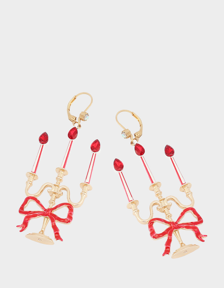 CANDLEABRA LEVERBACK EARRINGS RED - JEWELRY - Betsey Johnson