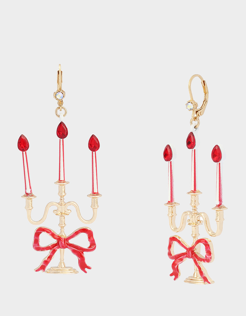 CANDLEABRA LEVERBACK EARRINGS RED - JEWELRY - Betsey Johnson